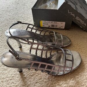 Via Spiga Silver Metallic Strappy "Cage" Low Heels